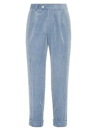 Comfort Cotton and Cashmere Corduroy Leisure Fit Trousers with Pleat