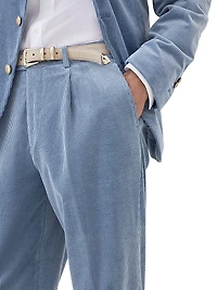 Comfort Cotton and Cashmere Corduroy Leisure Fit Trousers with Pleat