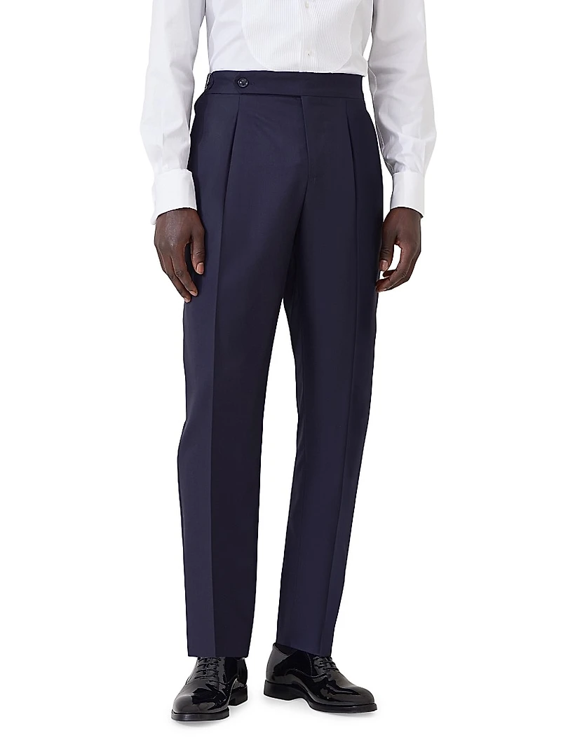 Lightweight Virgin Wool and Silk Twill Tuxedo Trousers
