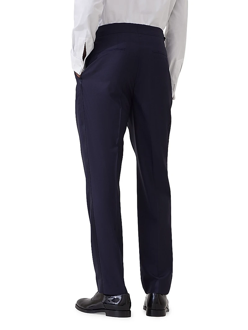 Lightweight Virgin Wool and Silk Twill Tuxedo Trousers