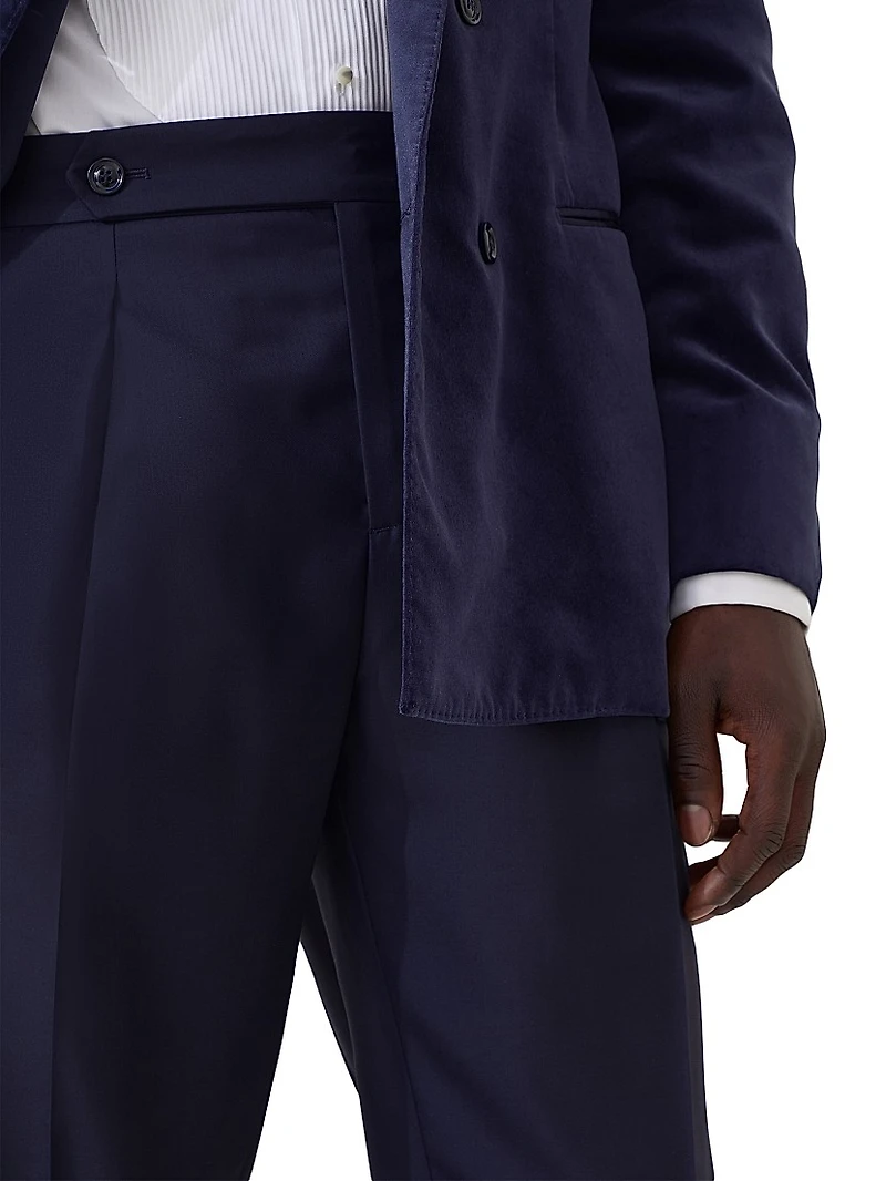 Lightweight Virgin Wool and Silk Twill Tuxedo Trousers