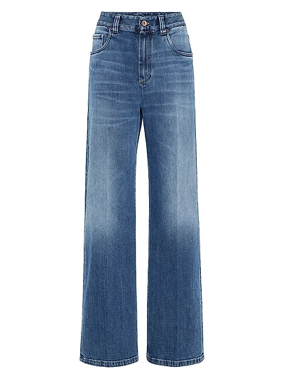 Comfort Cotton Denim Contemporary Loose Trousers with Monili