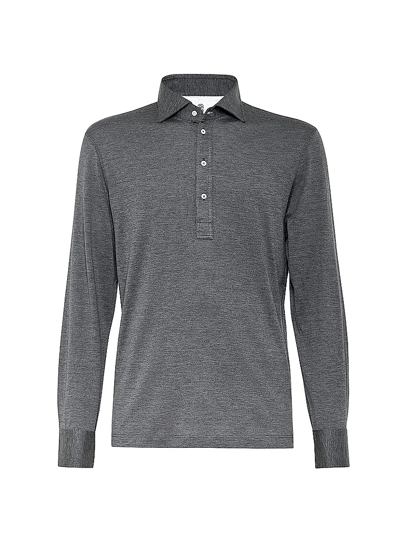 Long Sleeve Polo Shirt with Style Collar
