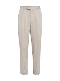 Silk Wide Chalk Stripe Twill Leisure Fit Trousers with Pleat