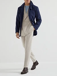Silk Wide Chalk Stripe Twill Leisure Fit Trousers with Pleat
