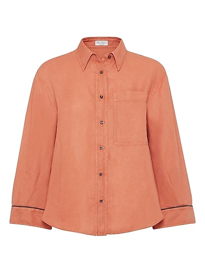 Garment Dyed Linen and Cotton Pinpoint Shirt with Shiny Cuffs