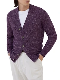 Flecked Alpaca, Wool, Silk and Cotton Cardigan with Metal Buttons
