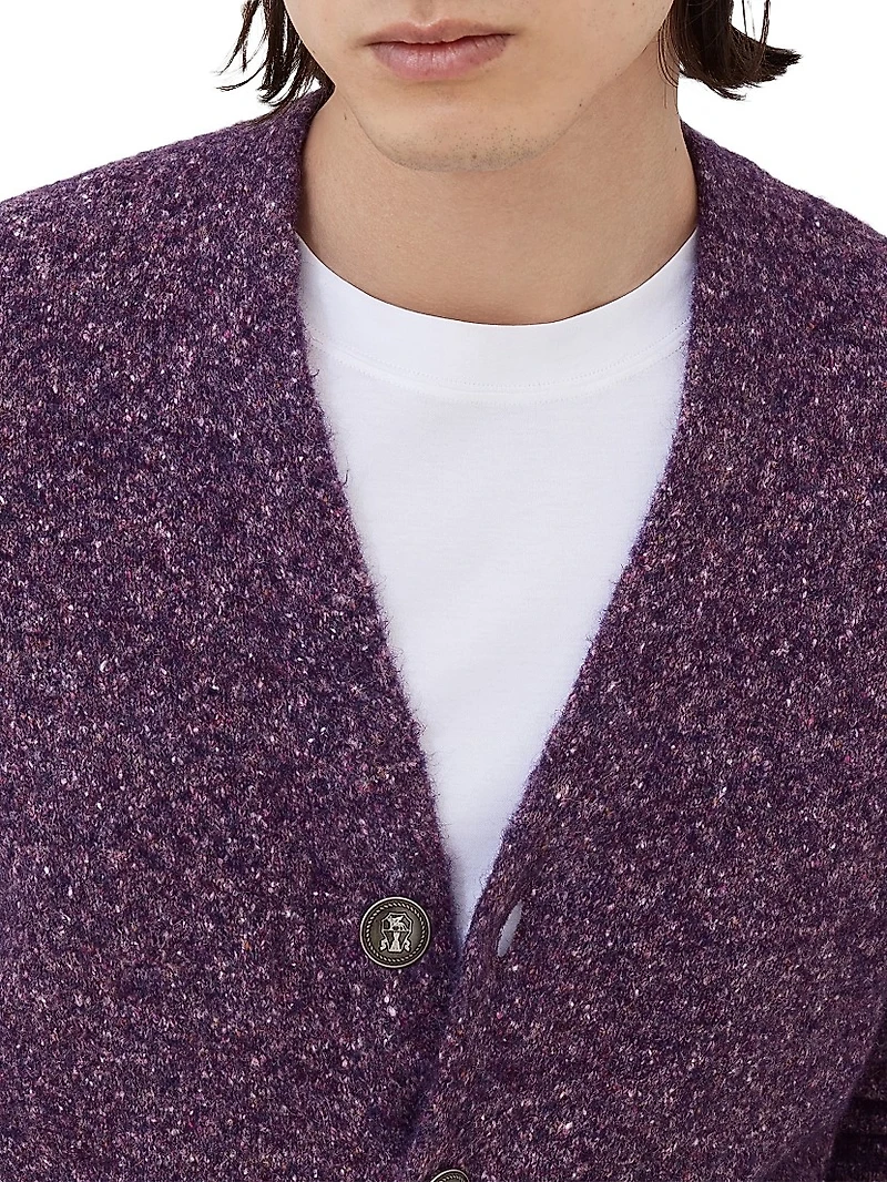 Flecked Alpaca, Wool, Silk and Cotton Cardigan with Metal Buttons