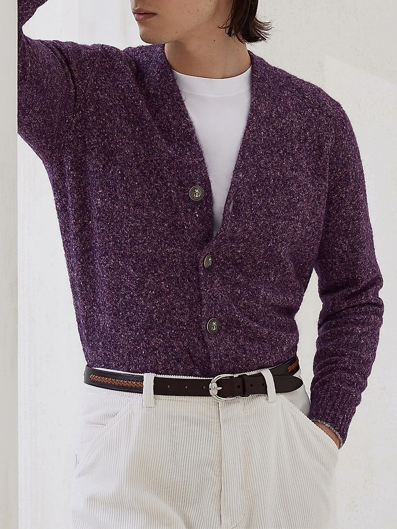 Flecked Alpaca, Wool, Silk and Cotton Cardigan with Metal Buttons