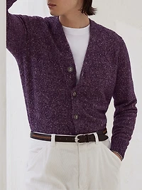 Flecked Alpaca, Wool, Silk and Cotton Cardigan with Metal Buttons