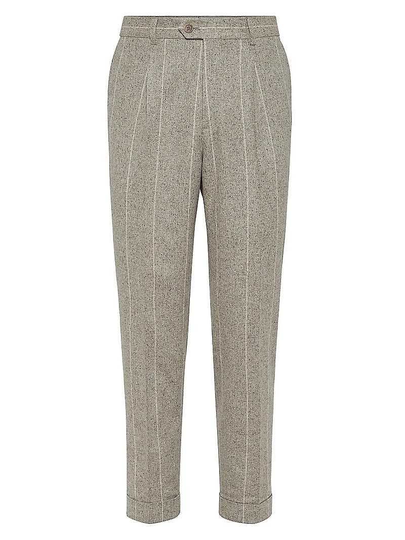 Silk Blend Flecked Chalk Stripe Leisure Fit Trousers with Pleat