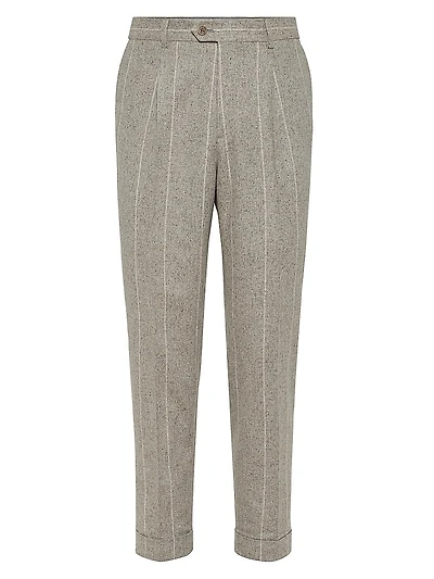 Silk Blend Flecked Chalk Stripe Leisure Fit Trousers with Pleat