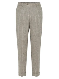 Silk Blend Flecked Chalk Stripe Leisure Fit Trousers with Pleat