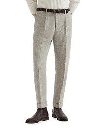 Silk Blend Flecked Chalk Stripe Leisure Fit Trousers with Pleat