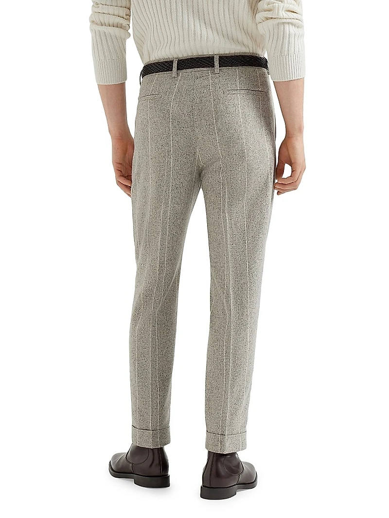 Silk Blend Flecked Chalk Stripe Leisure Fit Trousers with Pleat