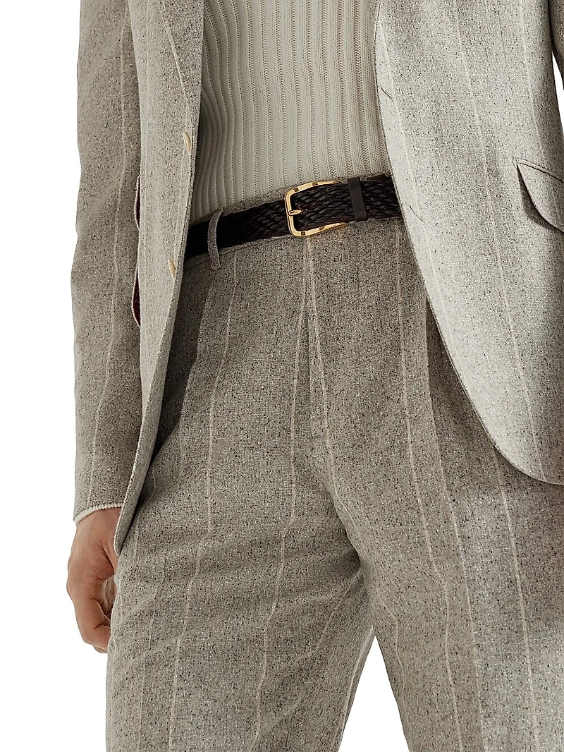 Silk Blend Flecked Chalk Stripe Leisure Fit Trousers with Pleat
