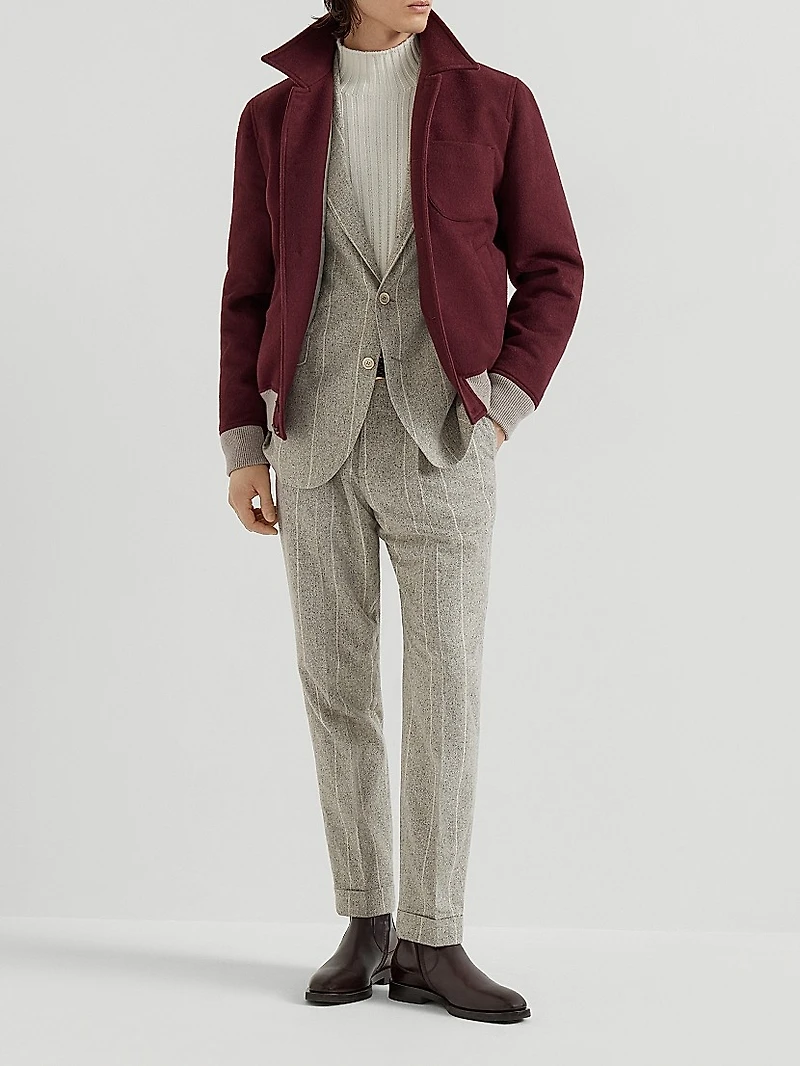 Silk Blend Flecked Chalk Stripe Leisure Fit Trousers with Pleat