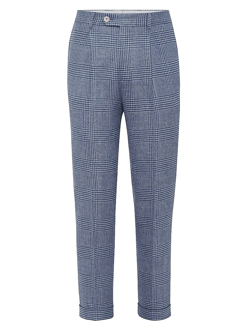 Comfort Wool, Silk and Linen Prince of Wales Leisure Fit Trousers