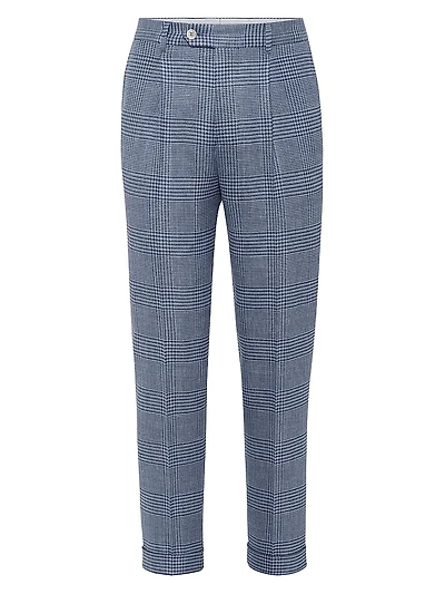 Comfort Wool, Silk and Linen Prince of Wales Leisure Fit Trousers