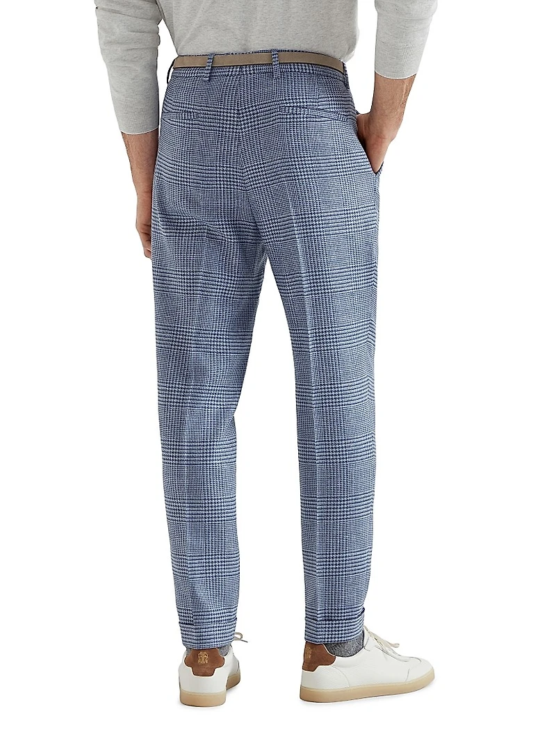 Comfort Wool, Silk and Linen Prince of Wales Leisure Fit Trousers