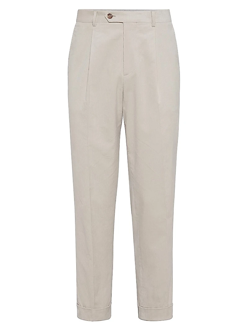Sea Island Cotton Narrow Wale Corduroy Leisure Fit Trousers