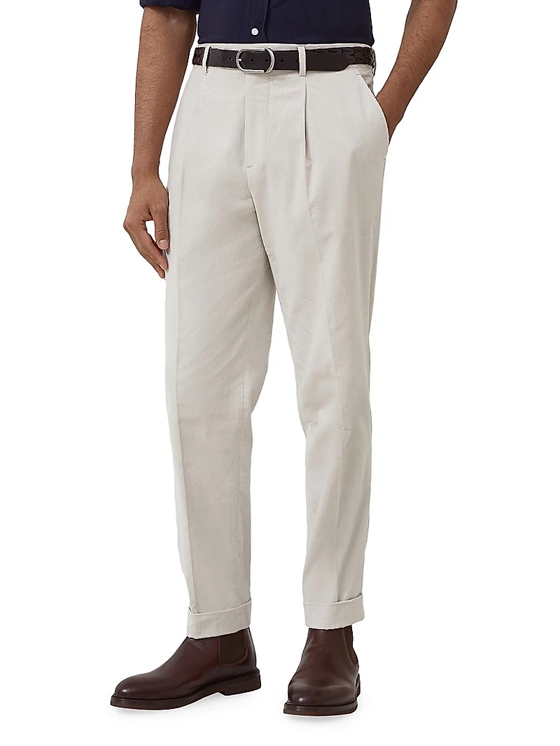 Sea Island Cotton Narrow Wale Corduroy Leisure Fit Trousers