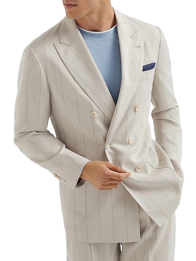 Silk Wide Chalk Stripe Twill One and a Half Breasted Deconstructed Blazer