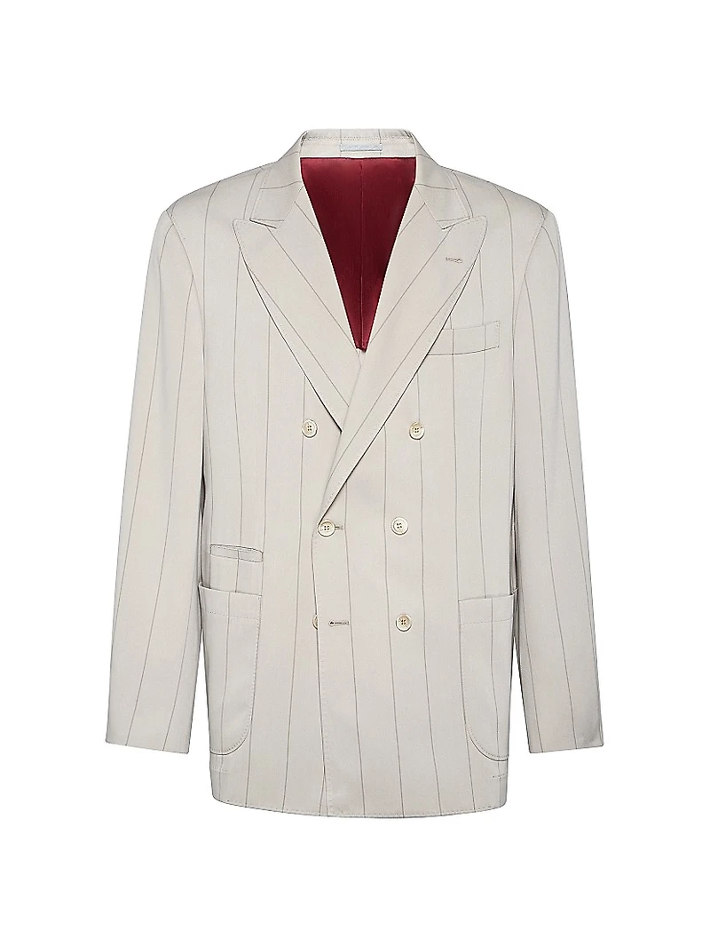 Silk Wide Chalk Stripe Twill One and a Half Breasted Deconstructed Blazer