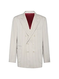 Silk Wide Chalk Stripe Twill One and a Half Breasted Deconstructed Blazer