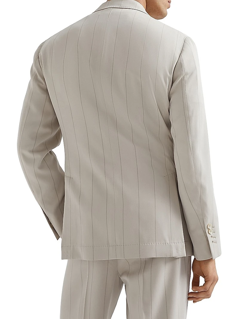 Silk Wide Chalk Stripe Twill One and a Half Breasted Deconstructed Blazer