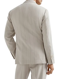 Silk Wide Chalk Stripe Twill One and a Half Breasted Deconstructed Blazer