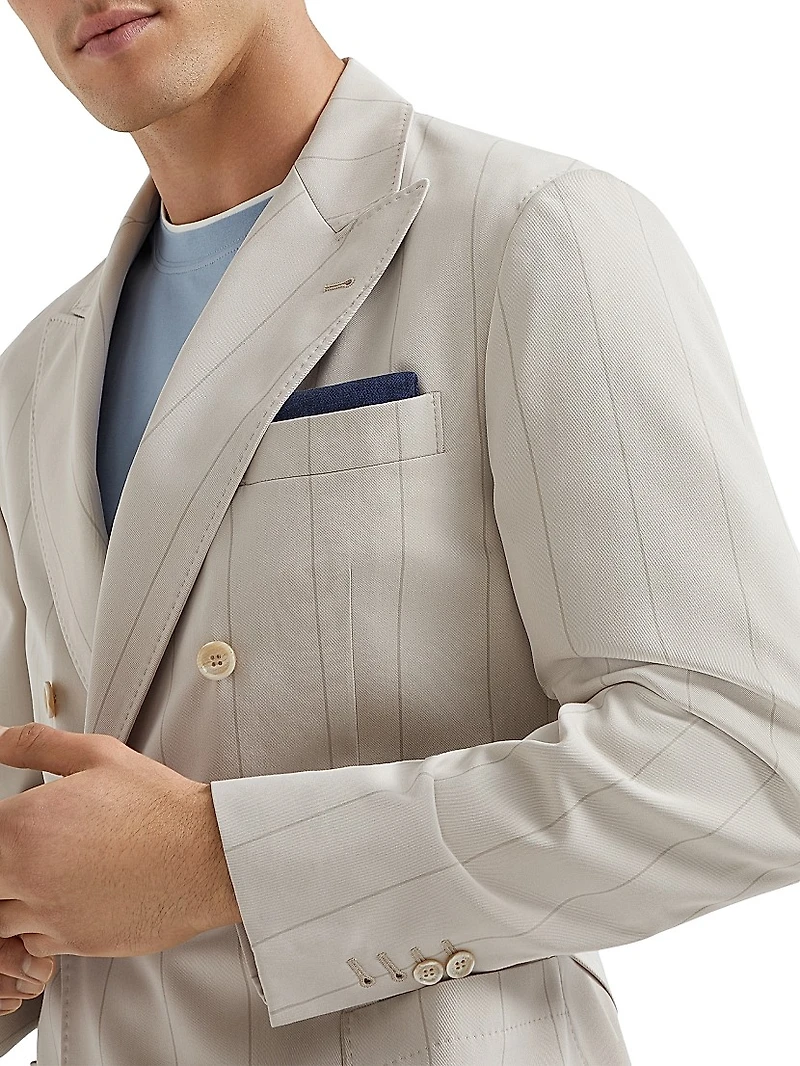 Silk Wide Chalk Stripe Twill One and a Half Breasted Deconstructed Blazer