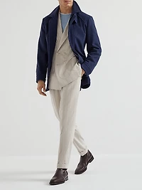 Silk Wide Chalk Stripe Twill One and a Half Breasted Deconstructed Blazer