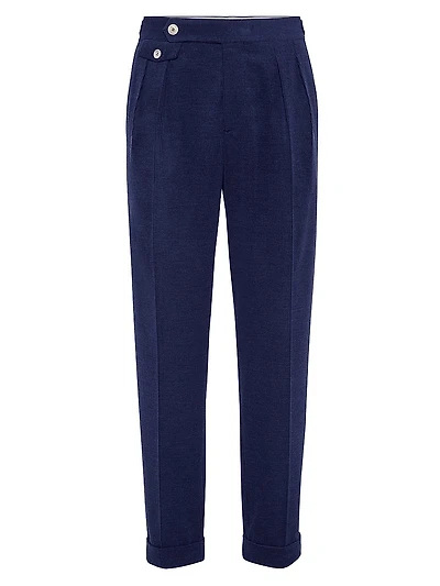 Wool Blend Corduroy Tailor Fit Trousers with Double Pleats