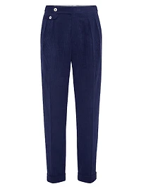 Wool Blend Corduroy Tailor Fit Trousers with Double Pleats