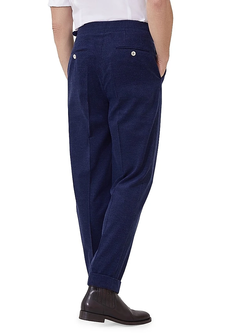 Wool Blend Corduroy Tailor Fit Trousers with Double Pleats
