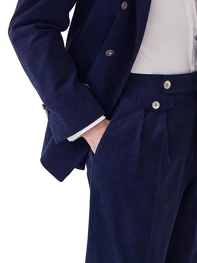 Wool Blend Corduroy Tailor Fit Trousers with Double Pleats