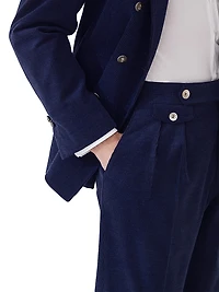 Wool Blend Corduroy Tailor Fit Trousers with Double Pleats
