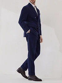 Wool Blend Corduroy Tailor Fit Trousers with Double Pleats