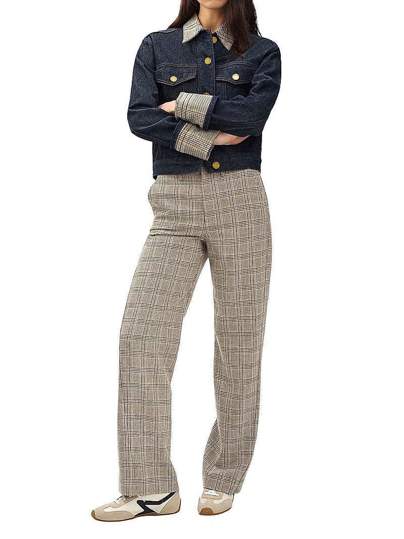 Shea Plaid Wool-Blend Straight-Leg Pants