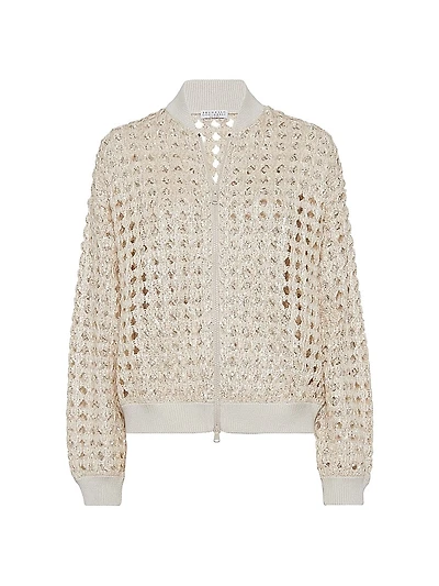 Dazzling Zellige Embroidery Knit Bomber Jacket