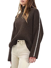Ingrid Wool Leather-Trim Turtleneck Sweater