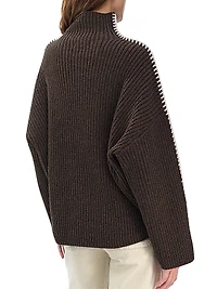 Ingrid Wool Leather-Trim Turtleneck Sweater