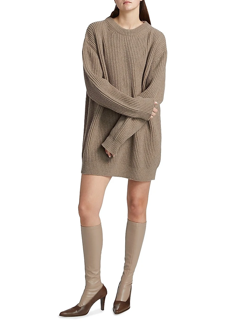 Crewneck Wool-Blend Mini-Sweaterdress