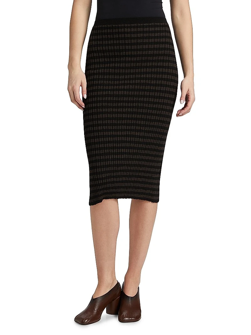 Striped Pencil Midi-Skirt