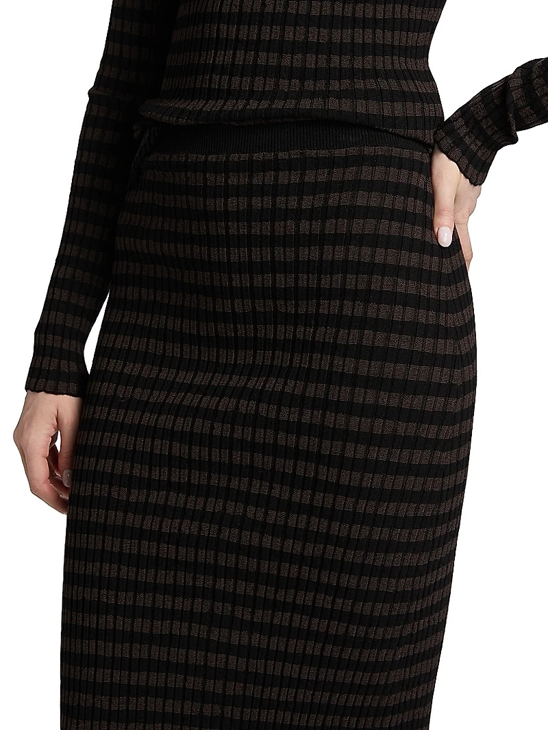 Striped Pencil Midi-Skirt