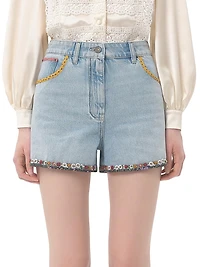 Embroidered Denim Shorts