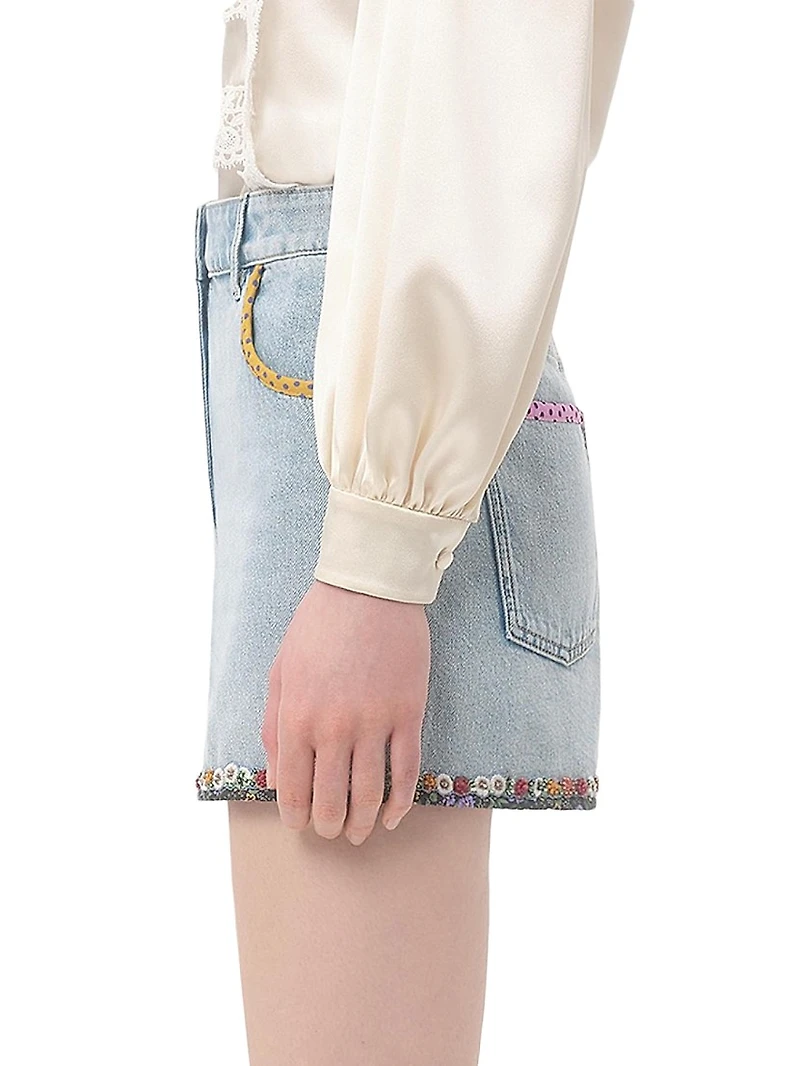 Embroidered Denim Shorts