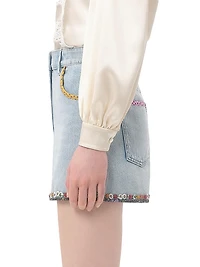 Embroidered Denim Shorts