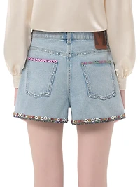 Embroidered Denim Shorts
